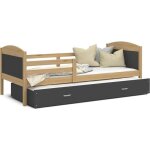 Lit gigogne mateo 90x190 pin - gris livr avec sommiers tiroir et matelas en mousse de 7cm