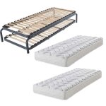 Lit gigogne mtal + matelas 90x190 - 20 lattes bois - gain de place - made in france