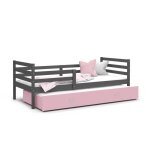 Lit gigogne milo 90x190 gris - rose livr avec sommiers tiroir et matelas en mousse de 7cm