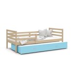 Lit gigogne milo 90x190 pin - bleu livr avec sommiers tiroir et matelas en mousse de 7cm
