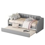 Lit gigogne rembourr� 90x200 gris - confort et gain de place structure sans matelas