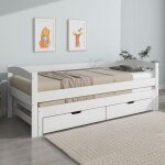Lit gigogne simple 200x90 cm et 190x90 cm - avec tiroirs de rangement bois de pin et mdf blanc sans matelas ...