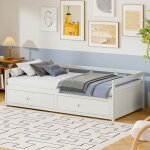 Lit gigogne avec tiroirs 2 places - 90x200cm - bois massif - blanc