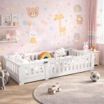 Lit inspiration montessori 90x190 lit au sol lit enfant au sol avec barriere bois pin pour chambre de ...