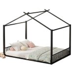 Lit jeune lit cabane lit simple lit 140x200 cm lit plat lit à cadre en fer lit denfant barre de maison ... Lit jeune lit cabane lit simple lit 140x200 cm lit plat lit à cadre en fer lit denfant barre de maison ...