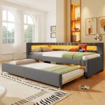 Lit de jour canap� - lit 90x200cm lit avec led t�l�command� au pied du lit lit gigogne (matelas non inclus) ...