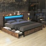 Lit led - marque - 160 x 200 cm - 4 tiroirs - noir