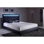 Lit � led - ba�ta - gamme filip - simili noir - 140 x 190 sommier inclus