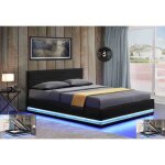 Lit led avec coffre de rangement ava - noir 160 x 200 cm - pu - sommier relevable - a lattes