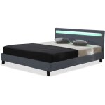 Lit avec led maria - 140 x 190 cm - gris