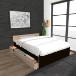Lit - lequaidesaffaires - twist 140x190 - noir et chêne blanchi - avec tiroir et chevet Lit - lequaidesaffaires - twist 140x190 - noir et chêne blanchi - avec tiroir et chevet