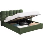 Lit coffre adulte 160x200 cm avec sommier et tte de lit capitonne en velours vert kaki - lola