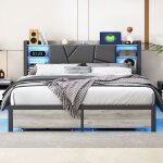 Lit coffre - ravas - 160 x 200 cm - gris - led int�gr�e - tiroirs de rangement