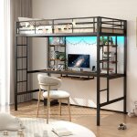 Lit en m�tal 90x190 cm avec sommier � lattes lit mezzanine avec bureau cadre de lit adulte lit 1 personne ...