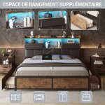 Lit en m�tal avec led et usb 160 x 200 cm - lit double avec 4 tiroirs - lit coffre avec sommier � lattes ...