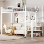 Lit mezzanine 1 place90 x 200cmlit superpos� en m�tallit enfant avec espace de rangement et escaliersommier ...