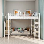 Lit mezzanine 140 * 200 avec escalier de scurit rangements et petite armoire tagres design haute ...