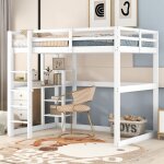 Lit mezzanine 140 x 200 cm bureau int�gr� 4 compartiments de rangement pour enfants adultes en pin blanc ...