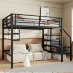 Lit mezzanine 140 x 200 cm avec �tag�res et �chelle de rangement evryae