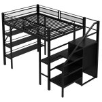 Lit mezzanine 140x200 lit ado / enfant avec bureau et rangement complet armoire et �tag�res m�tal et ...