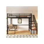 Lit mezzanine 140x200 cm - avac escalier avec rangement - avac canap� rembourr� amovible - m�tal et mdf ...