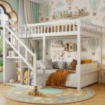 Lit mezzanine 140x200 cm lit double enfant avec �tag�res lit superpos� 2 places avec barri�res et �chelle ...