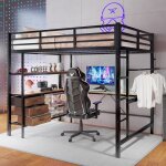 Lit mezzanine 140x200 cm - avec �clairage led - bureau en l - 3 tiroirs - ports usb - �tag�re - escalier ...