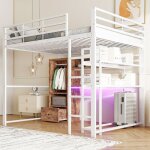 Lit mezzanine 140x200 cm avec �clairage led et bureaum�tal lit superpos� 2 place avec 1 tiroir et �tag�resans ...