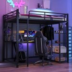 Lit mezzanine 140x200 cm en m�tal avec bureau et echelles lit superpos� pour enfants et adultes avec ...
