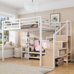 Lit mezzanine 140x200 cm avec meuble tv et prises �lectriques lit double avec espace de rangement pratique ...