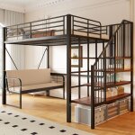 Lit mezzanine 140x200 - merax - lit mezzanine avec canap� - noir - canap� amovible - escalier rangement ...