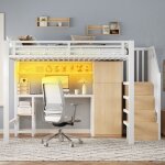 Lit mezzanine 140x200cm lit adulte avec bureau et �tag�re. lit double avec armoire et escalier de rangement ...