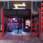 Lit mezzanine 140x200cm lit double avec �clairage led lit adulte avec bureau bureau �chelle armoire 1 ...