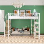 Lit mezzanine - jaerliub - 140x200cm - blanc - escalier de rangement - scurit renforce