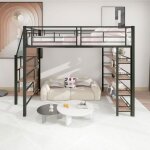 Lit mezzanine - jaerliub - 140x200cm - noir - escalier de rangement - 2 places Lit mezzanine - jaerliub - 140x200cm - noir - escalier de rangement - 2 places