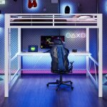 Lit mezzanine 160x200cmlit double avec �clairage ledstation de recharge usb et bureaulit adulte sommier ...