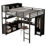 Lit mezzanine 2 places 140�200 cm avec bureau rangement et armoire - yeavio - sans matelas m�tal et bois ...