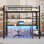Lit mezzanine 2 places 140x200cm lit enfant avec bureau et prise usb + lumi�re led�tag�resmetallit adult ...