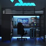 Lit mezzanine 2 places 160x200cmlit double �clairage ledbureau armoirecompartiments de rangementlit enfant ...