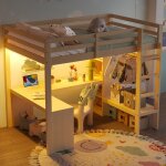 Lit mezzanine 2 places 140x200 en bois pin naturel lit mezzanine enfant avec bureau int�gr� �tag�res ...