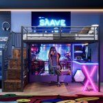 Lit mezzanine 2 place avec led lit mezzanine avec bureau + armoire rangement ouvertelit superpos� enfant ...