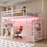 Lit mezzanine 2 place avec led et table lit mezzanine 140x200 avec �chelle de rangement et armoire en ...