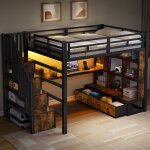 Lit mezzanine 2 place en m�tal avec bureau et �tag�res lit enfant 140x200 avec tiroirs et escalier rangements ...