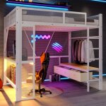 Lit mezzanine 2 places avec usb et ledlit enfant 140x200 avec bureau penderie ouverte et 3 tiroirsen ...