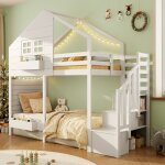 Lit mezzanine 90�200cm lit superpos� enfant avec barri�res de s�curit� et escalier de rangement lit ado ...