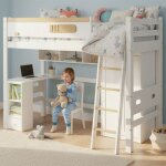 Lit mezzanine 90 x 200 cm avec bureau et armoire cadre de lit avec espace de rangement ouvert avec �chelle ...