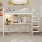 Lit mezzanine 90x190 cm avec bureau en l cadre de lit adulte lit 1 personne lit adulte blanc