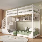 Lit mezzanine 90x200 cm blanc avec armoire escalier et bureau d?angle lit enfant gain de place avec rangements ...
