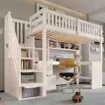 Lit mezzanine 90x200 cm blanc avec armoire escalier et bureau d?angle lit enfant gain de place avec rangements ...