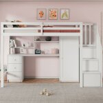 Lit mezzanine 90x200 cm avec bureau et armoire escalier lit enfant lit superpos� pour enfant �quip� de ...